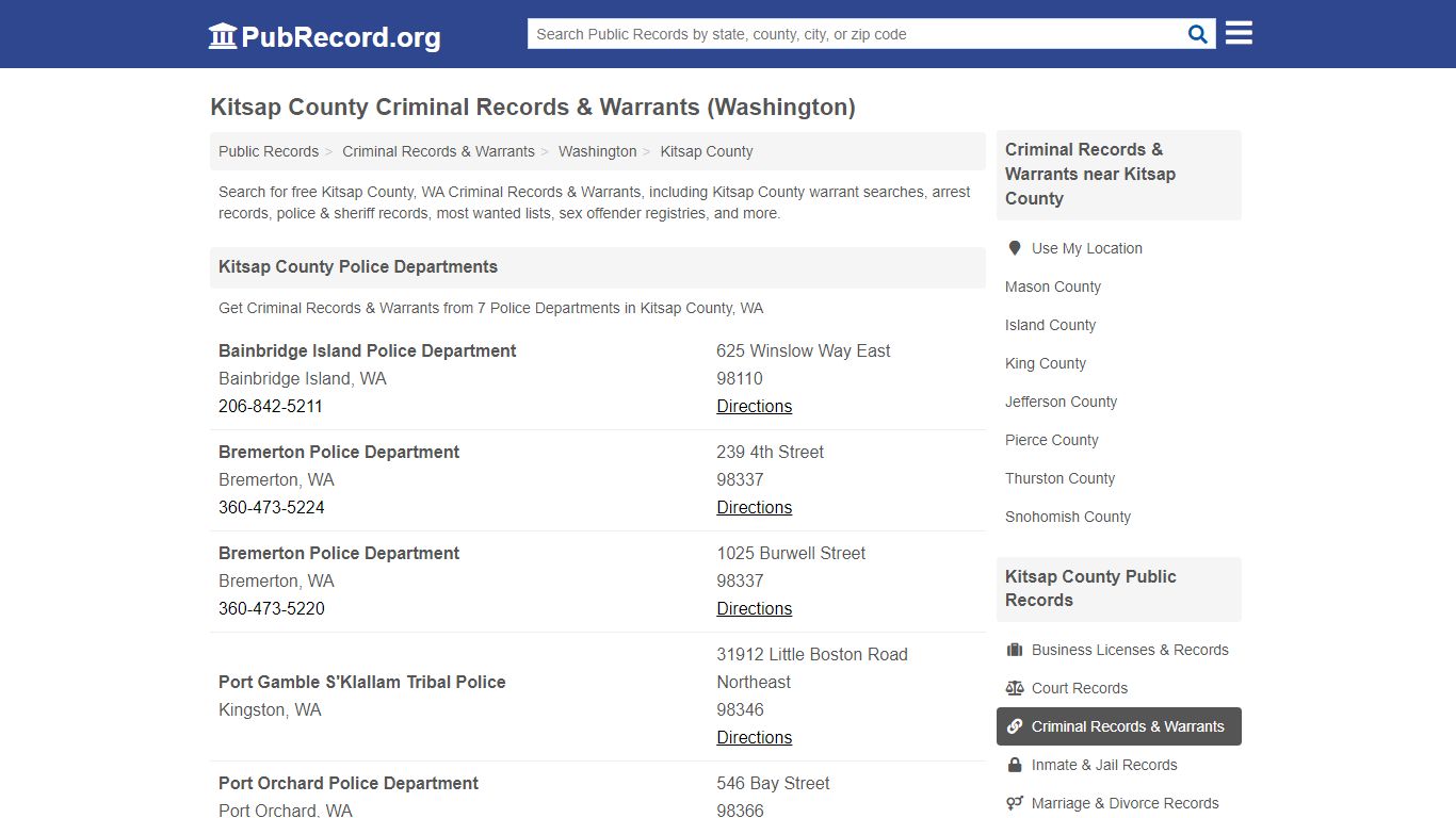 Kitsap County Criminal Records & Warrants (Washington)